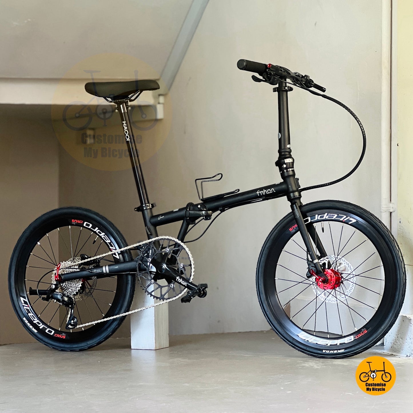 Sepeda Lipat Fnhon Gust 22 Inci Matte Black Shimano 9 Speed Sepeda Lipat Ringan Chromoly