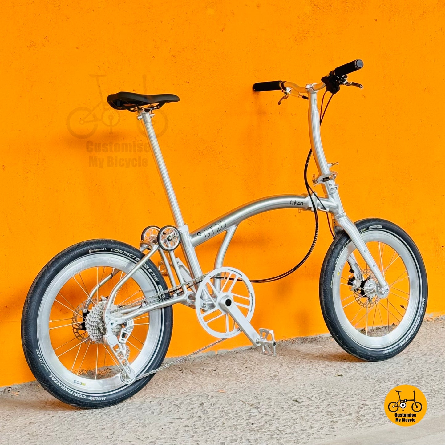 Fnhon GT20 20" Trifold β’ Platinum Silver Compact Folding Bicycle β’ Hollowtech Crank β’ 10-Speed Gearset