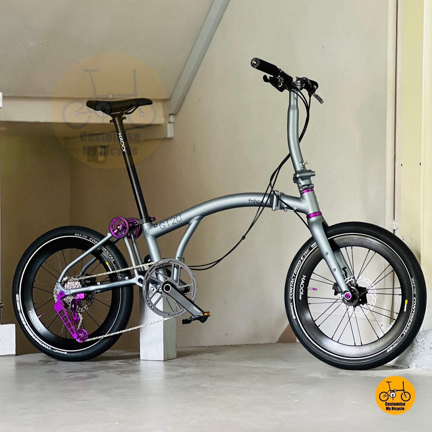 Fnhon GT20 folding bike titanium grey angled front view aluminium folding bike Singapore