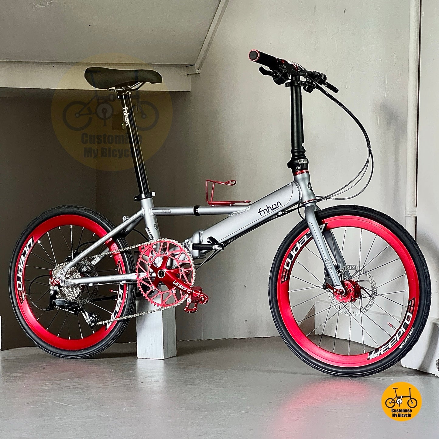 风行20寸451轮径折叠车,禧玛诺变速,灰红配色轻量铝合金车架