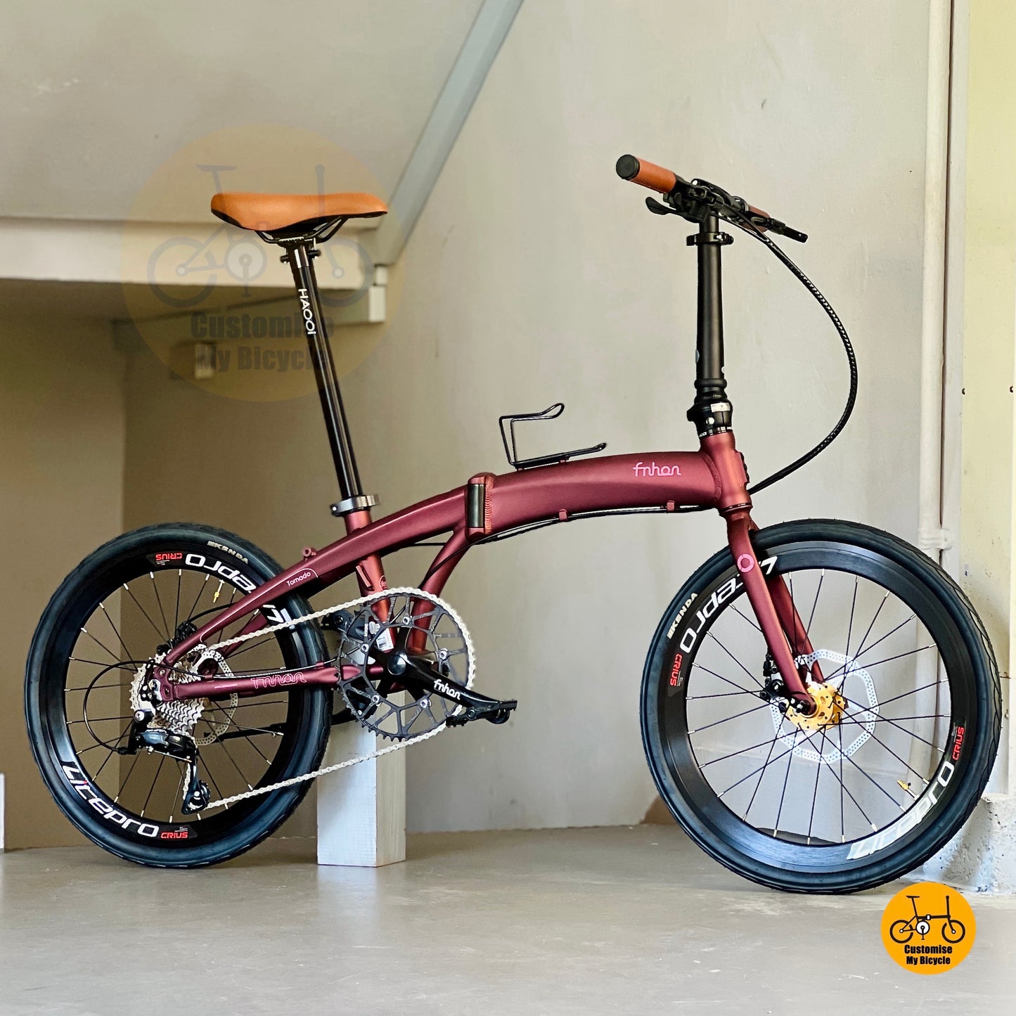 Basikal Lipat Fnhon Tornado 22 Inci Champagne Red Shimano 9 Kelajuan Basikal Ringan Mudah Lipat