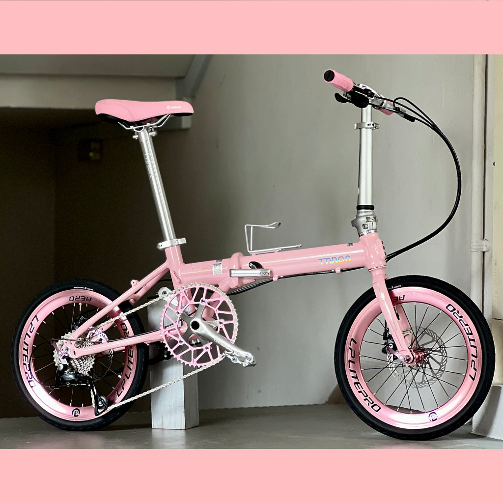 Fnhon Zephyr 16" Baby Pink foldable bicycle with Shimano 9 gears
