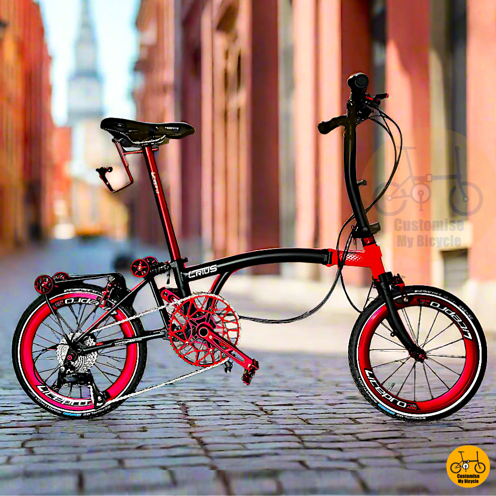 Crius Trifold 18-inch Folding Bike – Sleek Black Red Frame with Ezywheels
