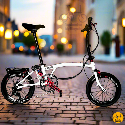Crius Trifold 18-inch Folding Bike – White Frame with Shimano 9-Speed Gears
