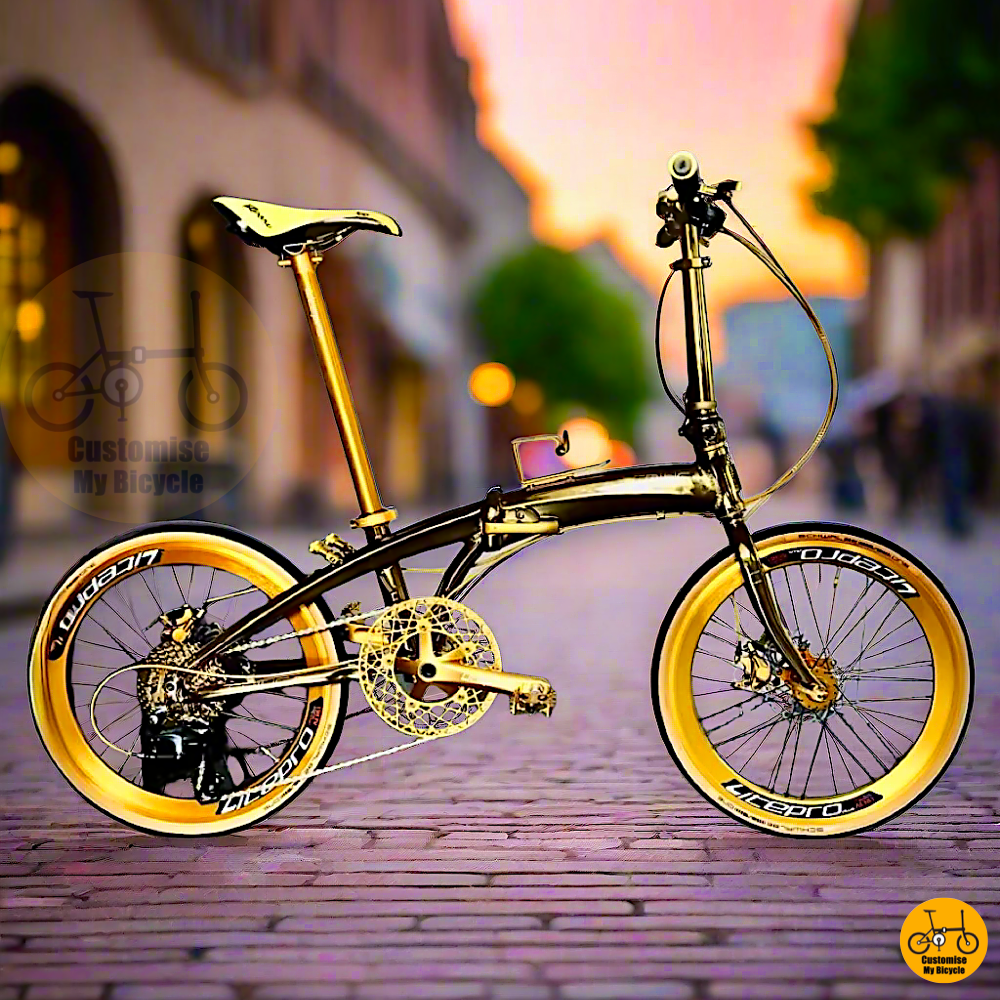 Crius Velocity 22-inch Folding Bicycle – Gold Aesthetic, Lightweight, Durable
