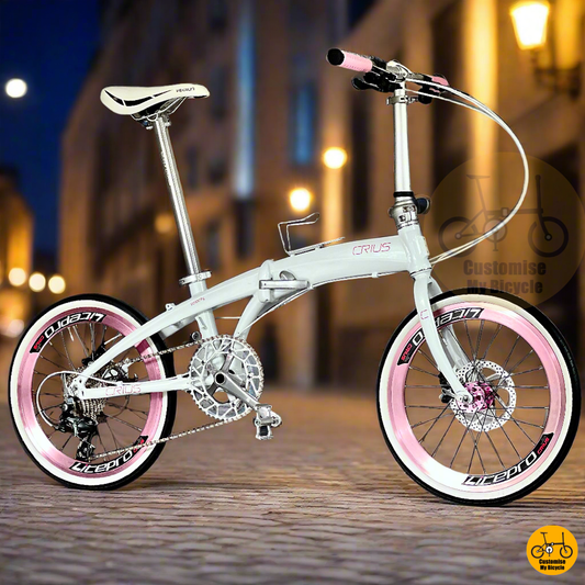 Snow White Crius Velocity 20 Inch Foldable Bike With Baby Pink Accents And Litepro Wheels  
