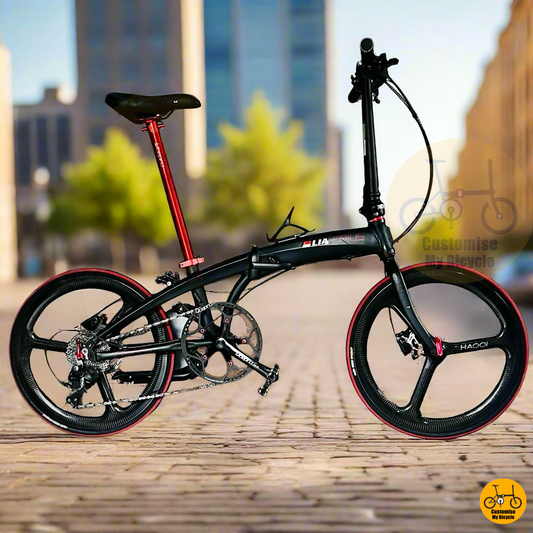 Crius Velocity matte black folding bike with carbon trispokes  
