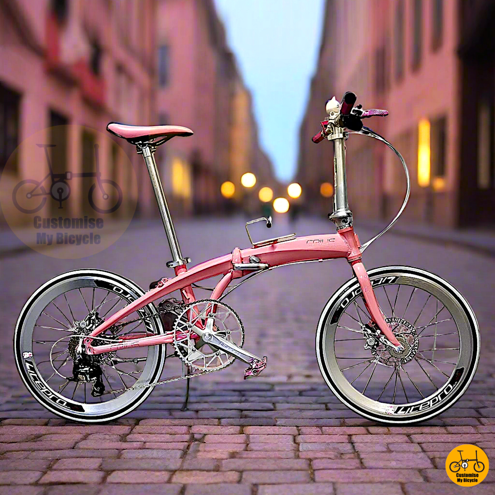 Crius Velocity 22-inch Folding Bike – Baby Pink Frame for a Cute and Stylish Ride
