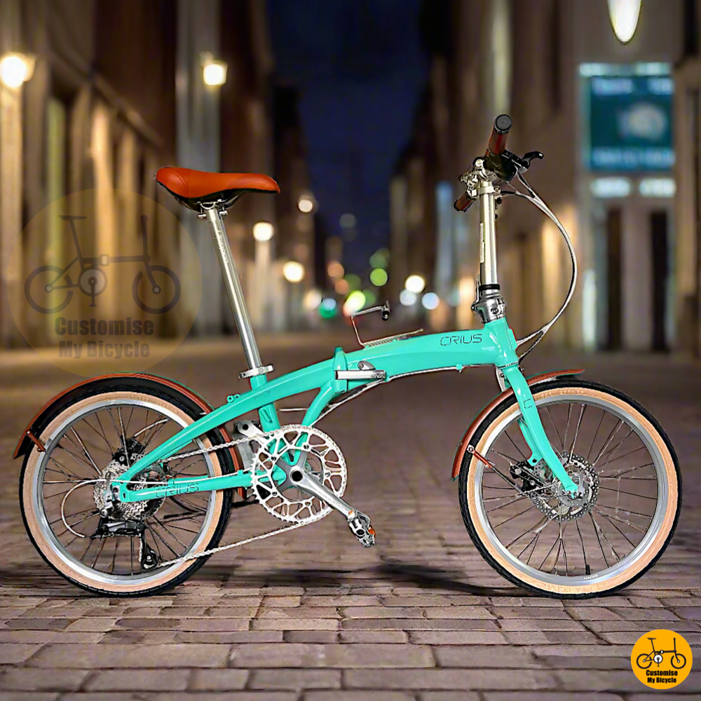 Crius Velocity 20-inch Folding Bike – Bianchi Green Frame for a Stylish Ride
