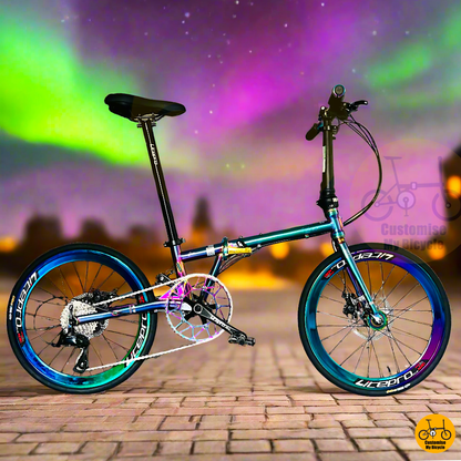 Fnhon Gust 22-inch Folding Bike – Oil Slick Frame with Aurora-Inspired Finish 🌌
