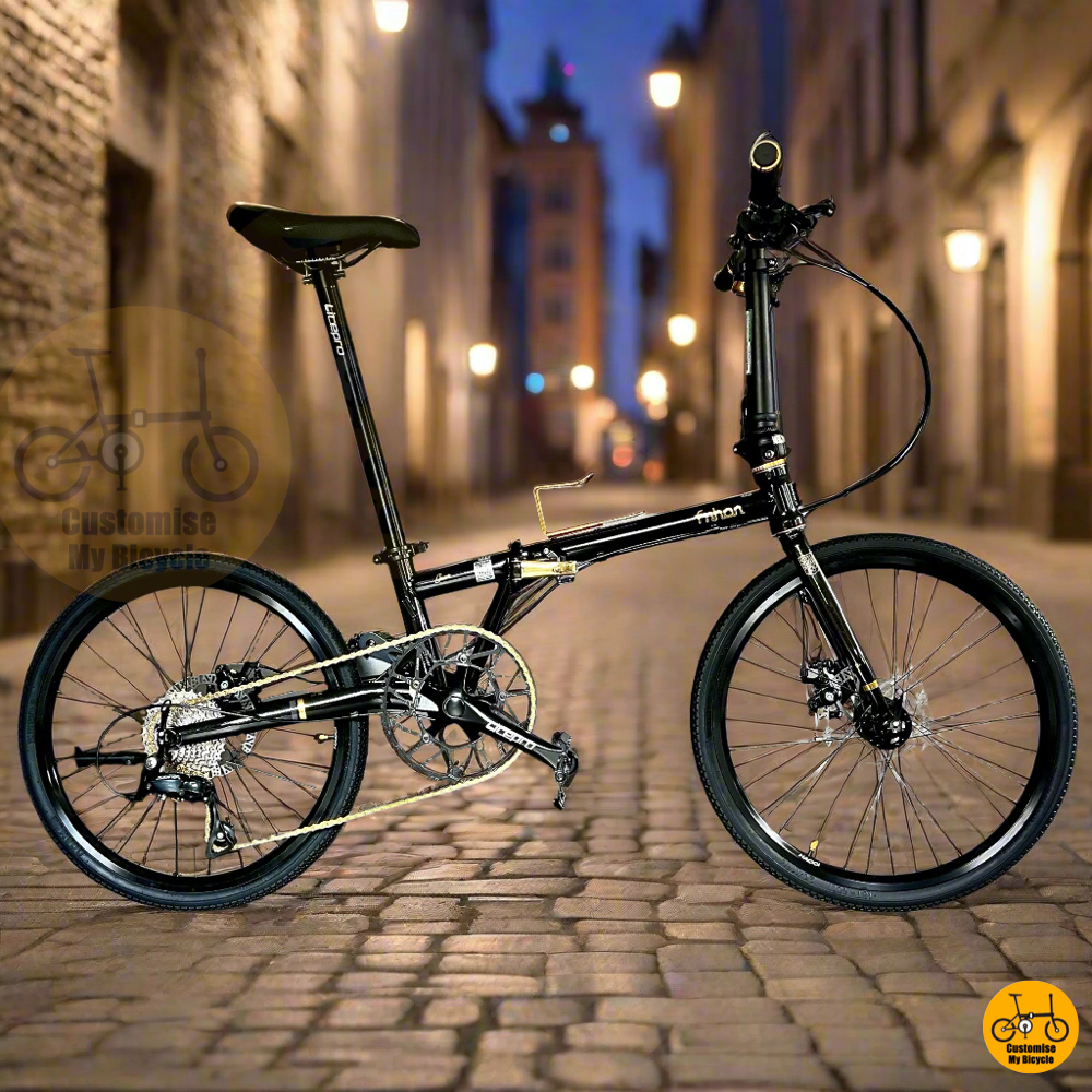 Fnhon Gust 22-inch foldie with black gold frame and lightweight all-terrain features  
