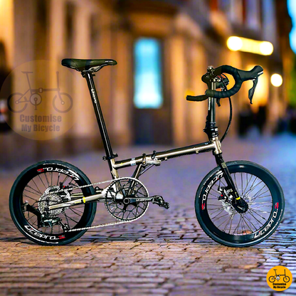 Fnhon Gust 20-inch Folding Bike – Titanium Gold Frame with Drop Bar & Shimano Tiagra
