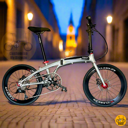 Polished Silver Foldable Bicycle 22” with Shimano 9-Speed and Kenda Tyres
