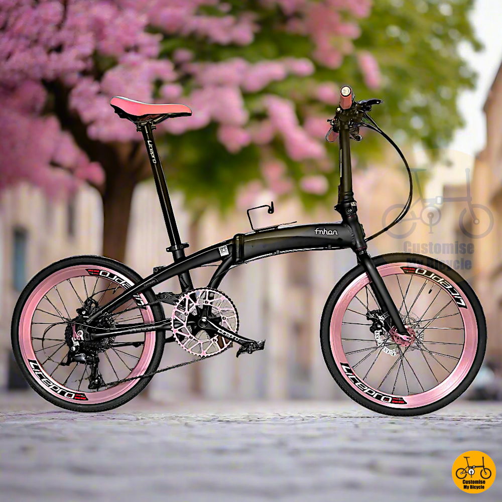Fnhon Tornado 22” Matte Black – Elegant Folding Bike with Soft Pink Touch