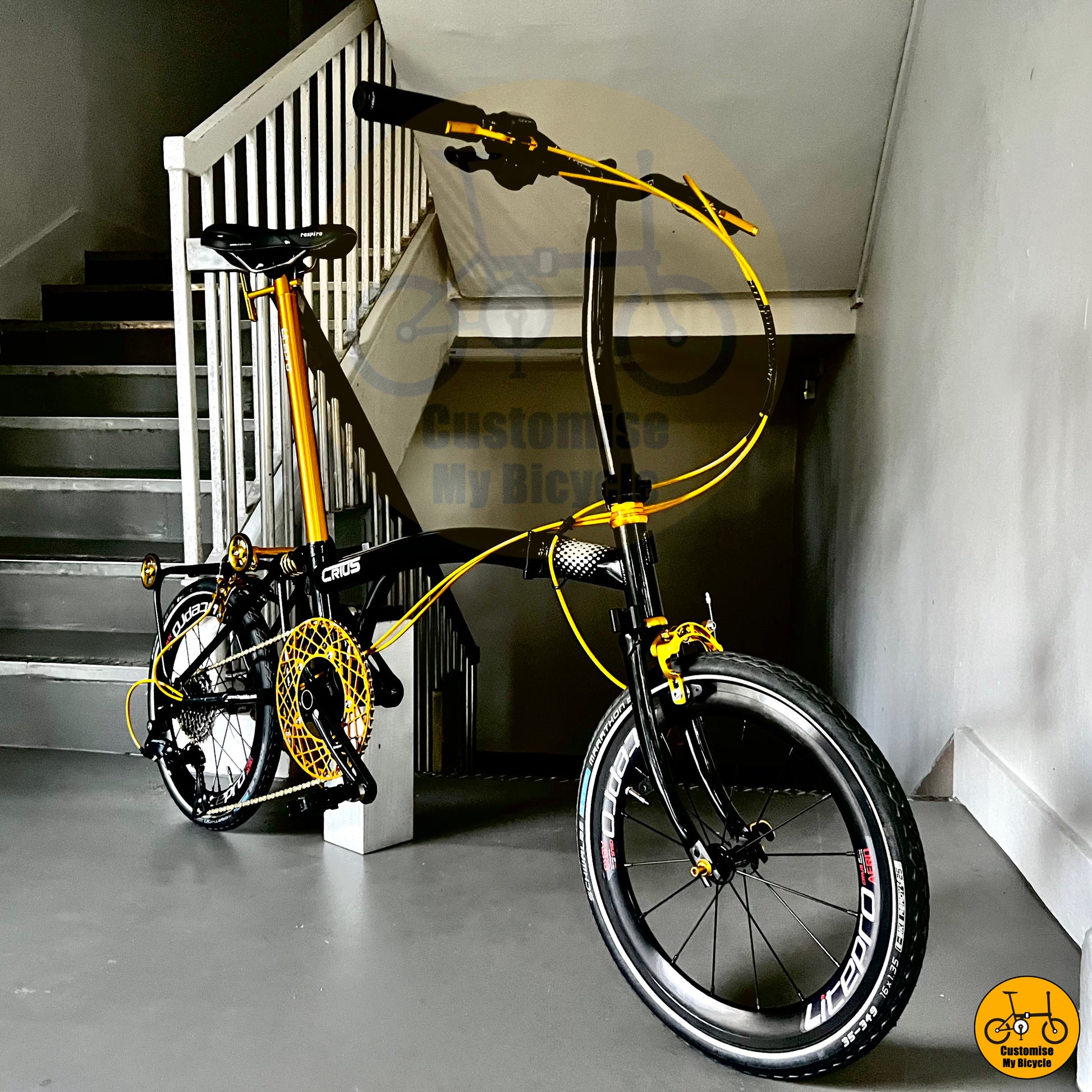 Crius Trifold 18-inch Premium Foldie – Stylish Commuter Bike with Gold Accents
