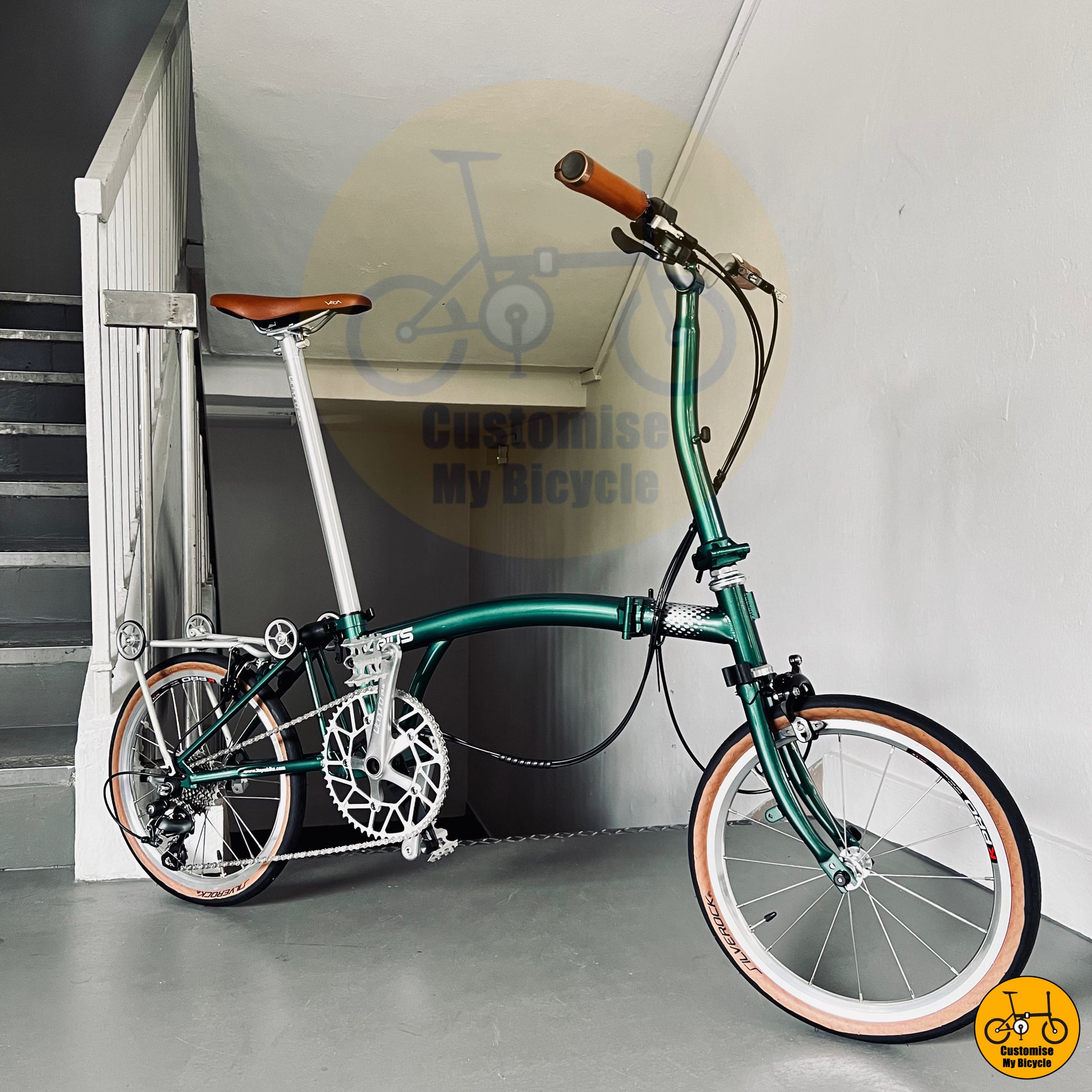 Crius Trifold 18-inch Foldable Bicycle – Vintage-Style Green Frame & 16” 349 Wheels
