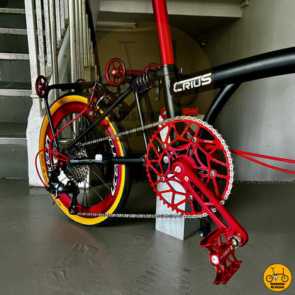 Black and red folding bike with durable aluminum frame for long-term use
