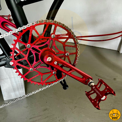 Litepro Hollowtech lightweigh hollow crankset on High-end compact folding bike with an eye-catching black and red finish
