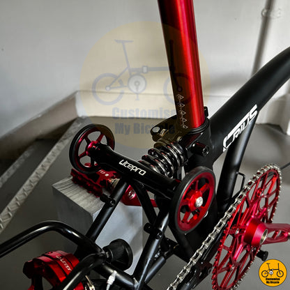 Rear suspension on quick-folding bicycle with a durable aluminum frame

