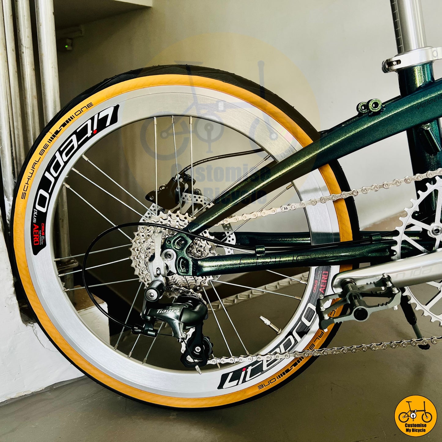 Shimano Tiagra rear derailleur and cassette on Crius Velocity folding bike
