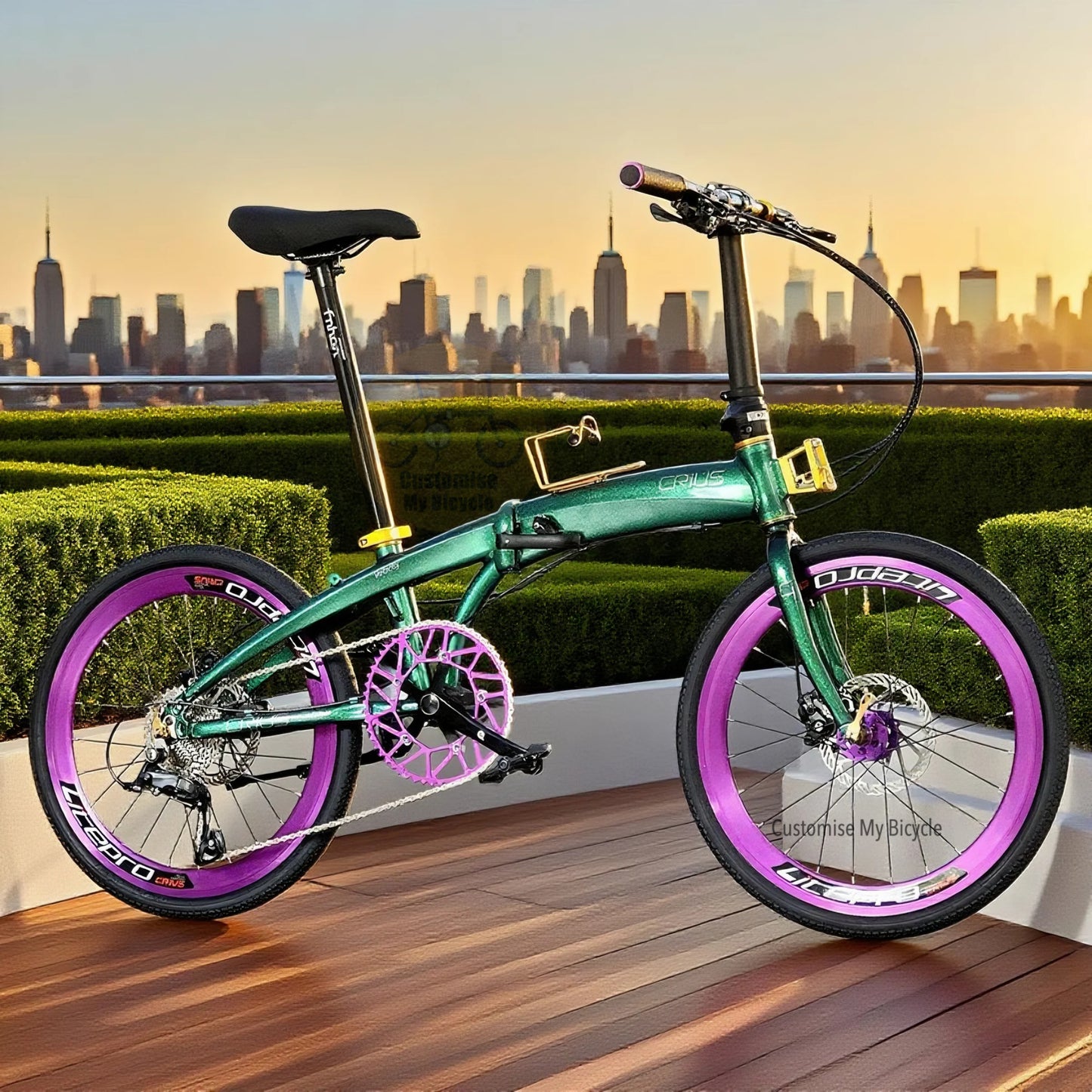 Crius Velocity 22 Inch Folding Bike Chameleon Green Shimano 9 Gears Lightweight Aluminium
