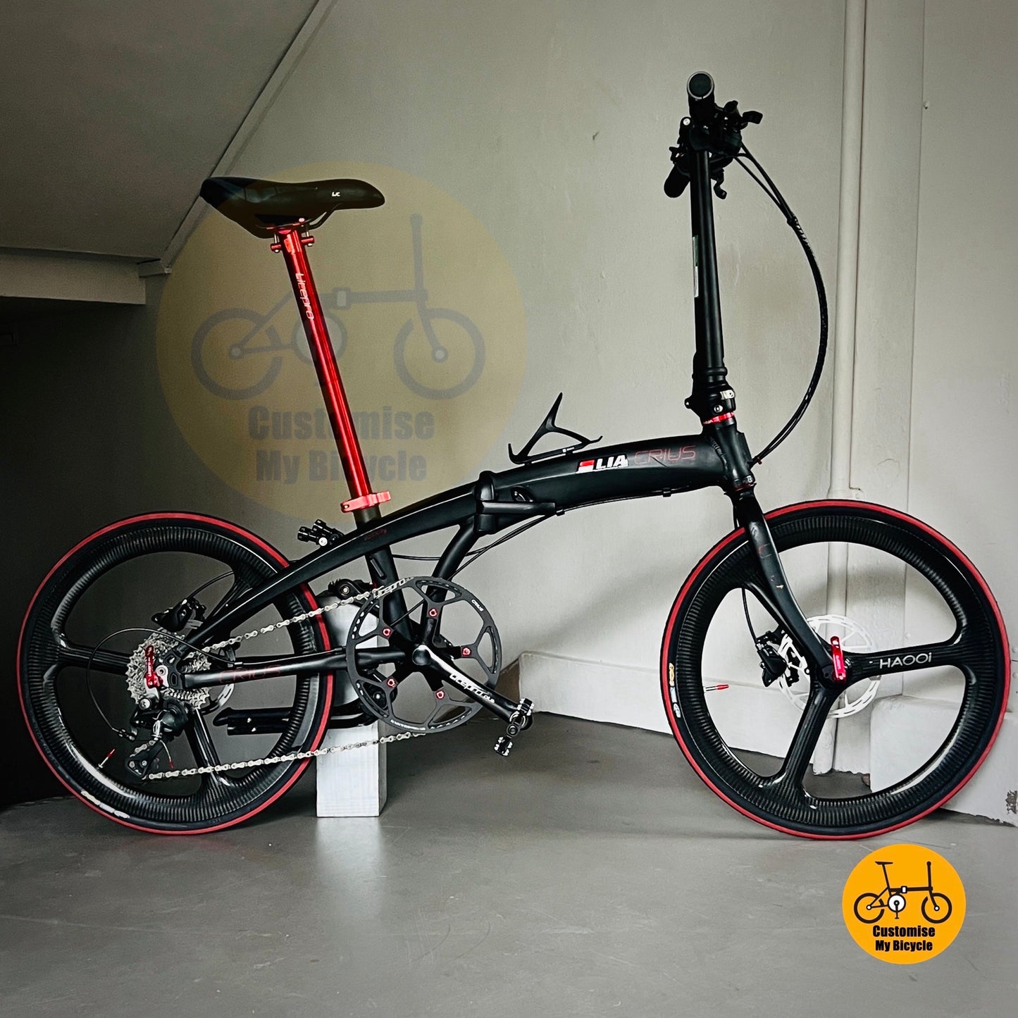 Basikal boleh lipat Crius 22 inci dengan tayar pantas dan rekaan maskulin warna hitam