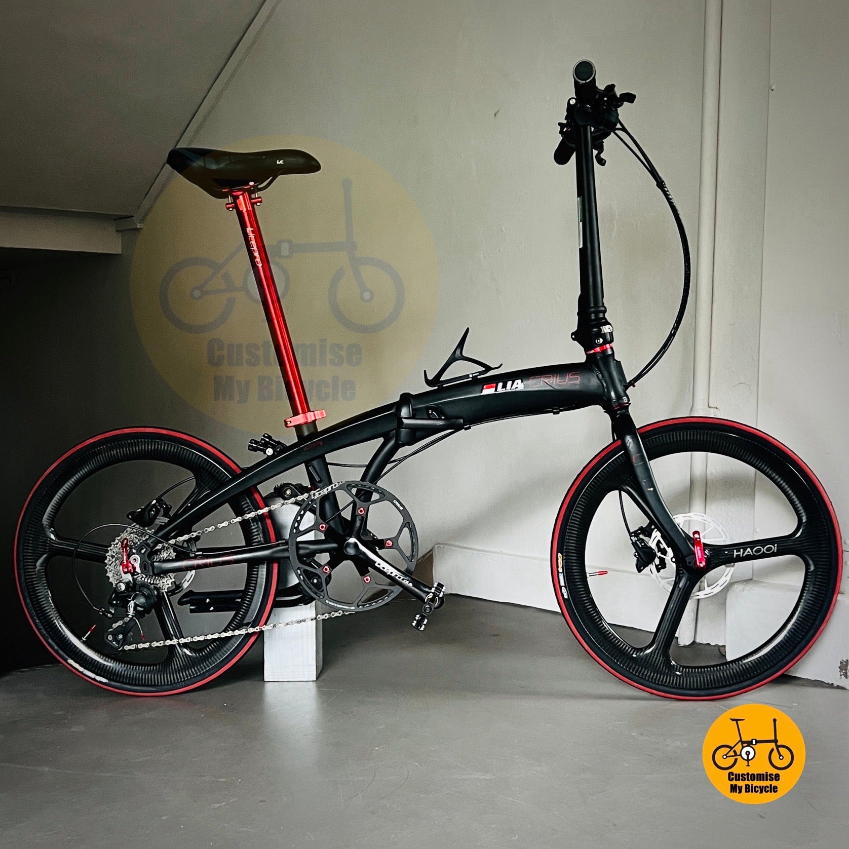 Basikal boleh lipat Crius 22 inci dengan tayar pantas dan rekaan maskulin warna hitam