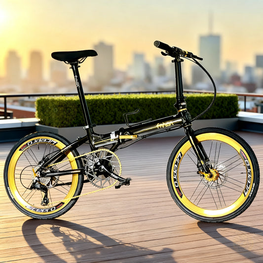 Fnhon Blast 22" Black Gold lightweight folding bike with Shimano 9 gears