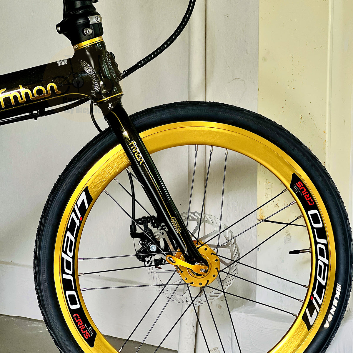 Fnhon Blast 22" Black Gold folding bike frame material colour detail