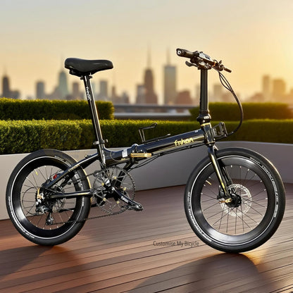 Fnhon Blast 20 Inch Folding Bike Black Gold Shimano 10 Gears Tiagra Continental Contact Urban High Volume Tyres Litepro Wheelset Lightweight Aluminium Foldable Bicycle
