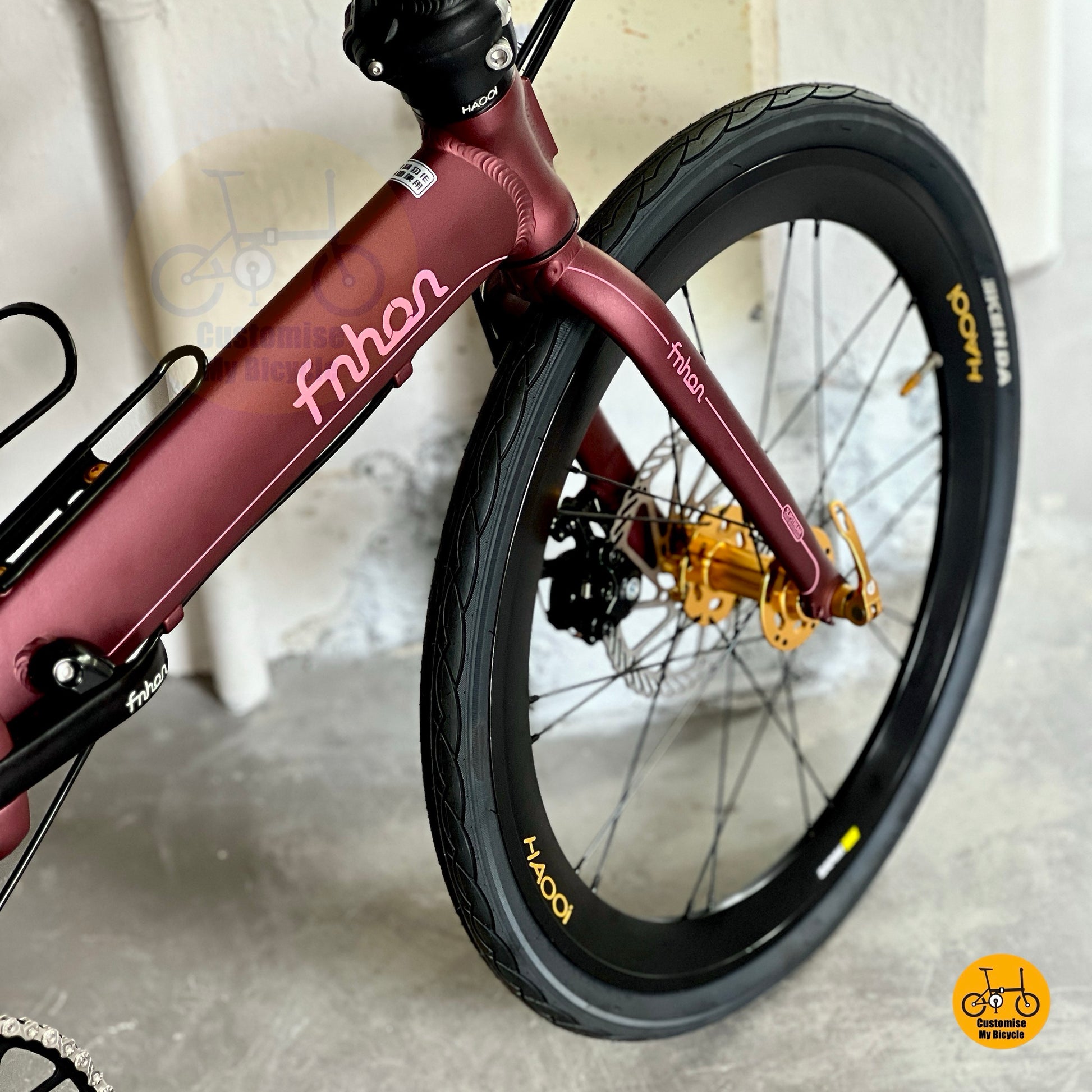 Fnhon Blast folding bike high angle front view aero wheelset
