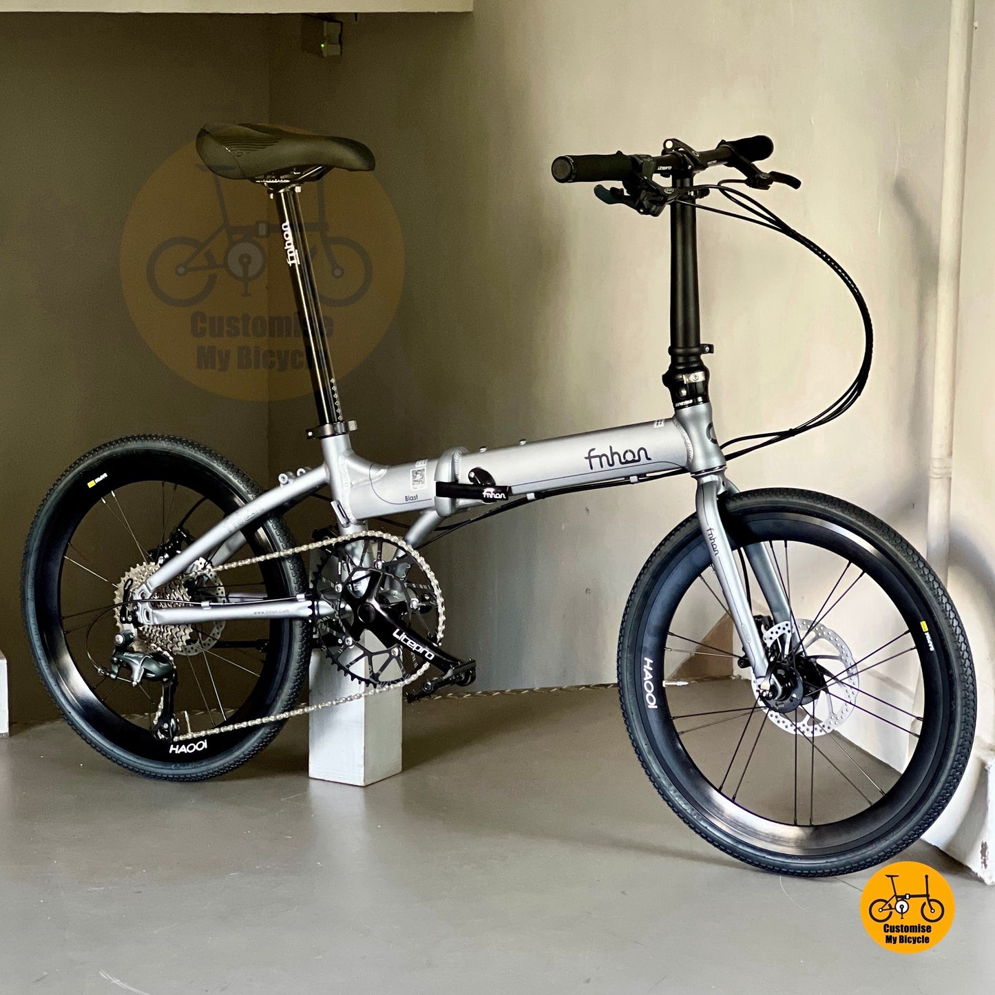 Basikal Fnhon ringan dan lipat 22 inci dengan crank Litepro dan brek cakera wired