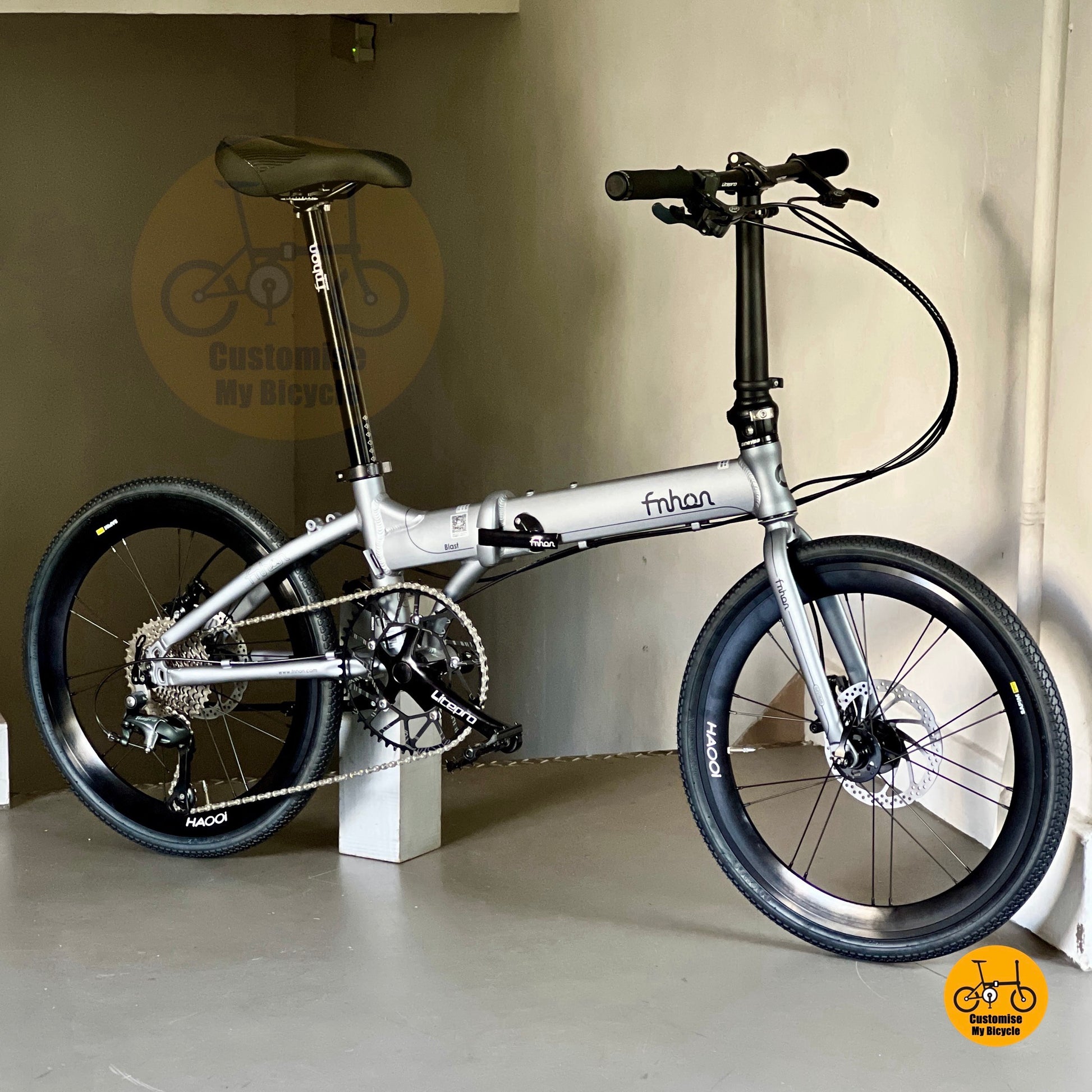 Basikal Fnhon ringan dan lipat 22 inci dengan crank Litepro dan brek cakera wired