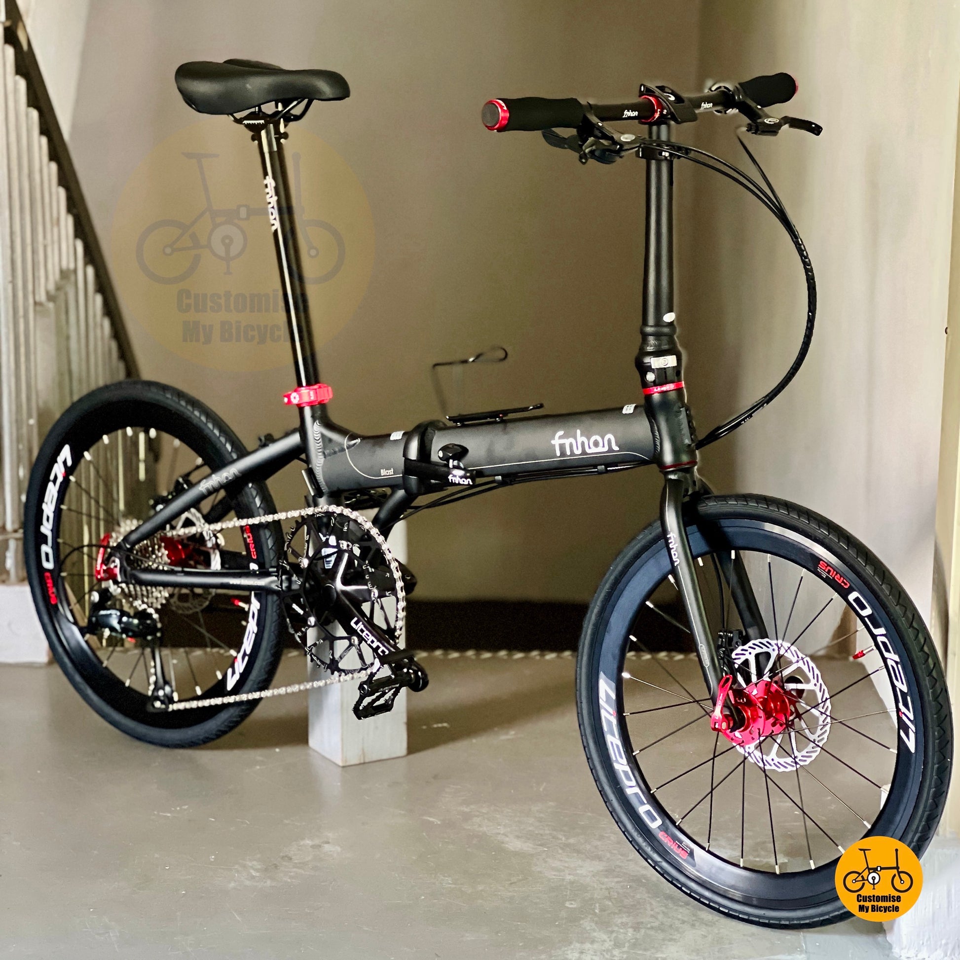 Fnhon Blast 22 Inch Matte Black Shimano 9 Speeds Lightweight Folding Bike With Litepro Aero Wheels