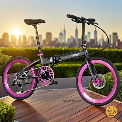 Fnhon Blast 22-Inch Folding Bike – Matte Black & Hot Pink for a Bold & Stylish Ride
