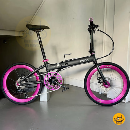 Buy Fnhon Blast Matte Black And Hot Pink 22 Inch Folding Bike Shimano 9 Speed Urban Cycling  
