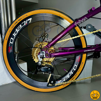 Gold Sunshine cassette 11-32t on Evangelion Colors Meet Folding Bike Innovation – Fnhon Blast 20-Inch for City Riders