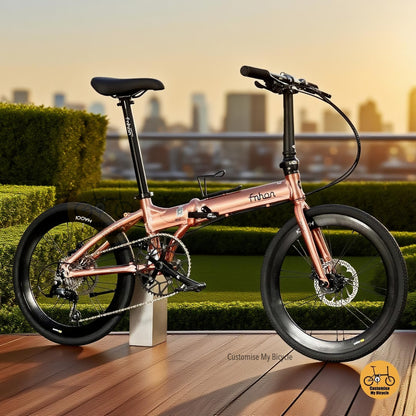 Fnhon Blast 22 inch Rose Gold folding bike Shimano 9 speeds lightweight aluminium frame Litepro wheels
