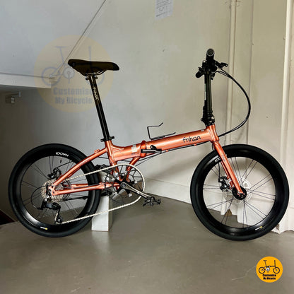 Rose Gold Fnhon Blast 22 inch foldable bicycle Shimano 9 speed drivetrain aero wheelset urban ride
