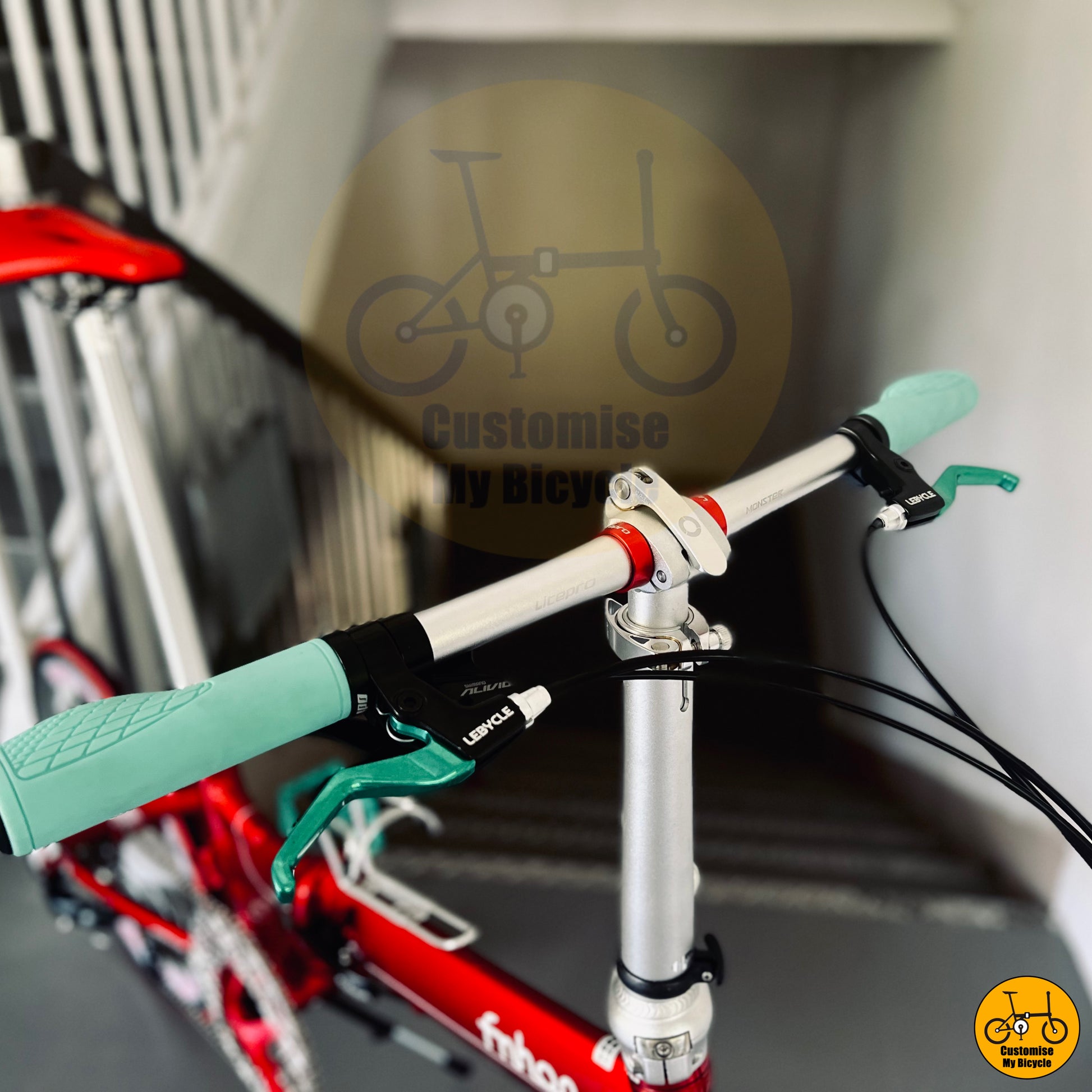 Green handgrips and brake levers on Fnhon Blast 22-Inch Folding Bike – Football Club Colors with High Performance
