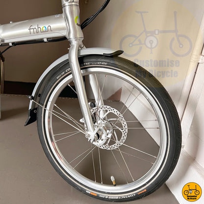 Continental Contact Urban City tyre on Platinum Silver Fnhon Blast 22-Inch Foldable Bicycle – A Stylish & Versatile City Foldie
