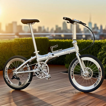 Folding Bike Fnhon Blast 20 Inch Polished Silver Shimano 9 Gears Lightweight Aluminium Foldable Bicycle Singapore