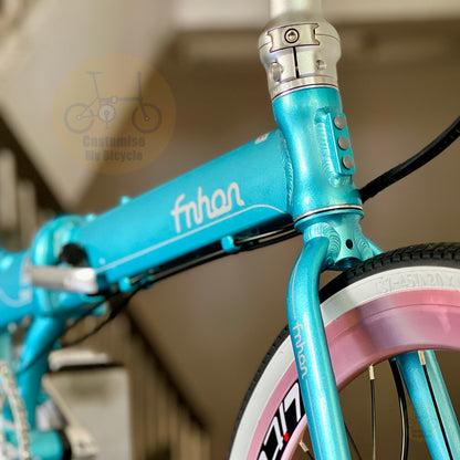 Basikal Lipat Fnhon Blast 22 Inci Tiffany Blue Shimano 9 Kelajuan Brek Cakera Mekanikal Basikal Lipat Ringan