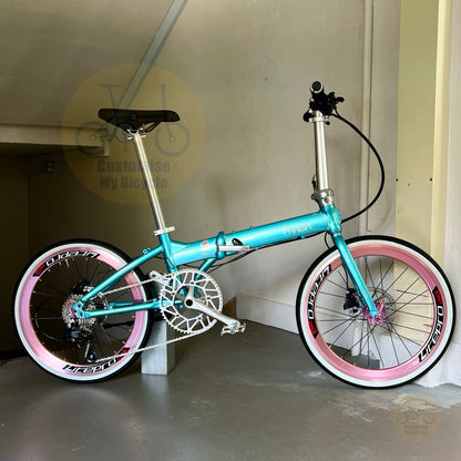 Sepeda Lipat Fnhon Blast 22 Inci Tiffany Blue Shimano 9 Kecepatan Rem Cakram Mekanis Sepeda Lipat Ringan