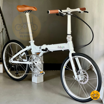 Basikal lipat Fnhon warna putih 22 inci tayar profil rendah dan crank Litepro
