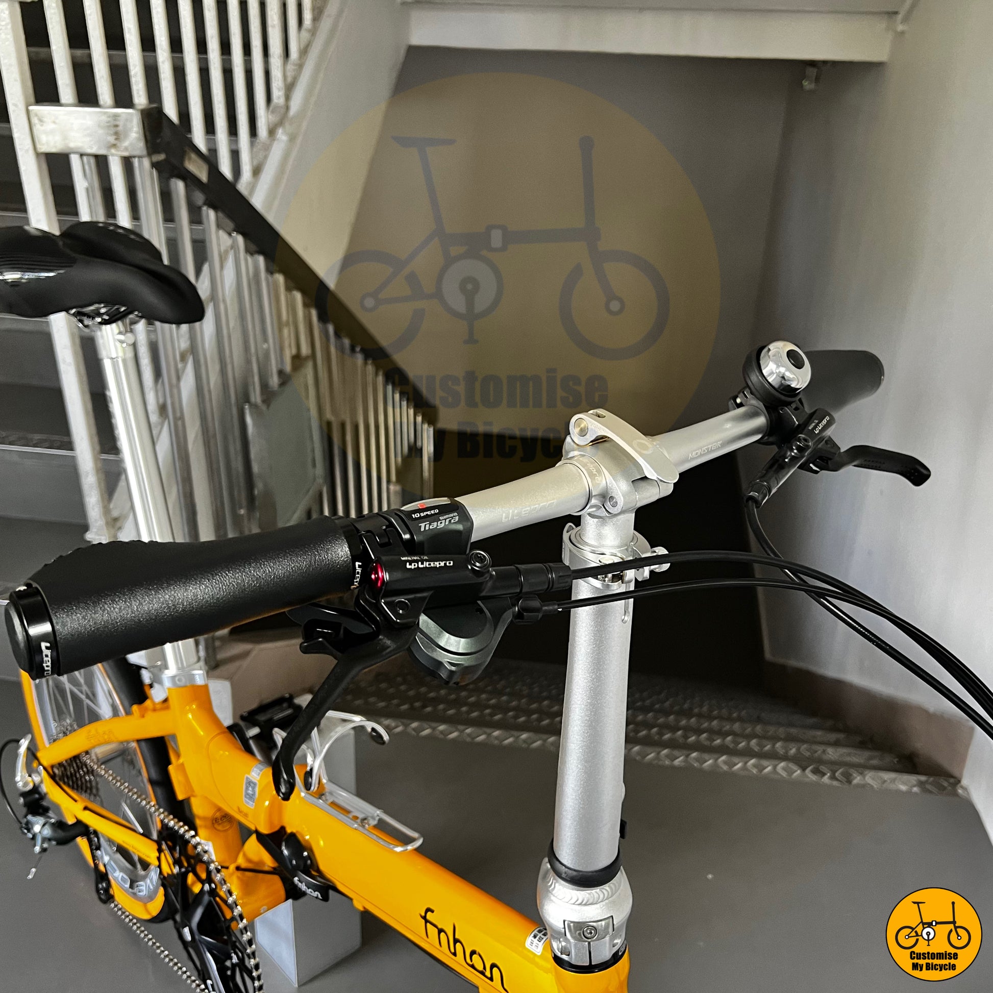 Litepro hydraulic brake & Promend palm rest handgrips PU leather & Shimano Tiagra Shifter on telescopic handle post stem