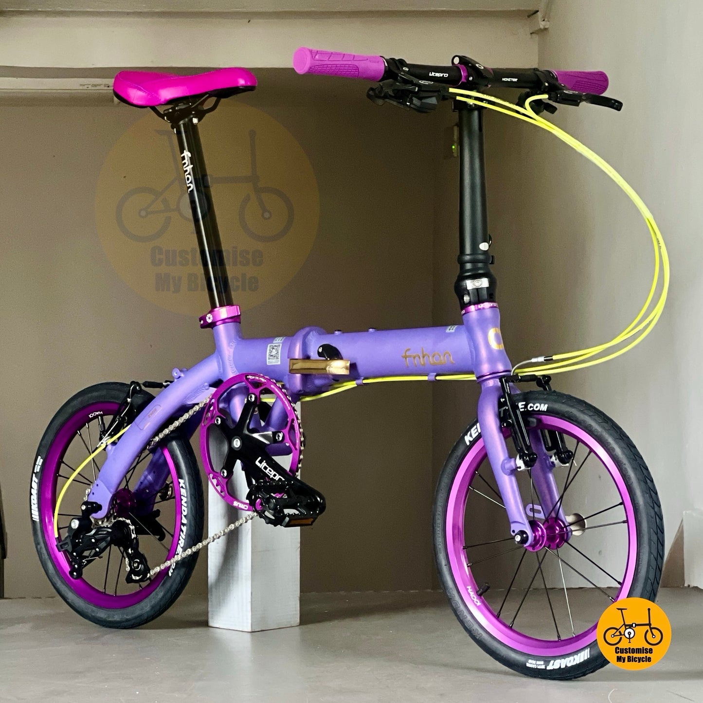 Foldable Bicycle For Petite Riders Fnhon Breeze 16 Inch With Neon Cable And Shimmer Frame  
