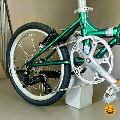 LITEPRO crank and silver handlebar on folding bike  
