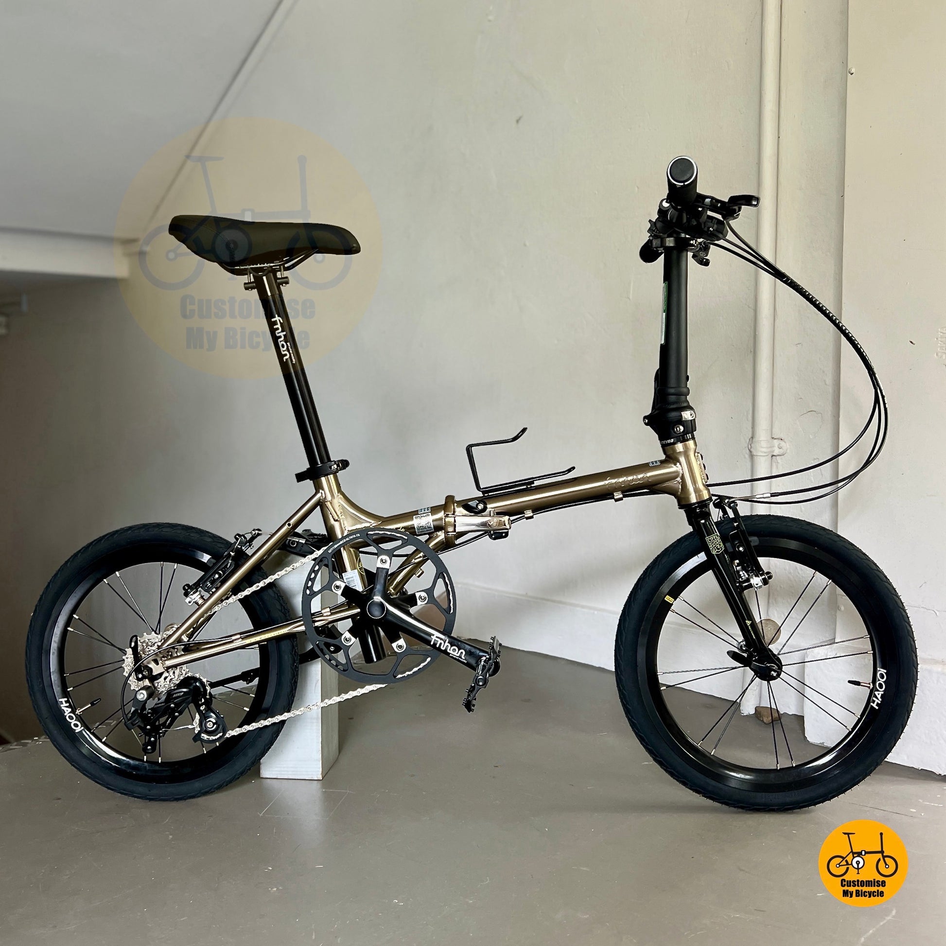 Fnhon Gale Sensah 5s lightweight chromoly frame Titanium Gold urban folding bicycle 349 wheels
