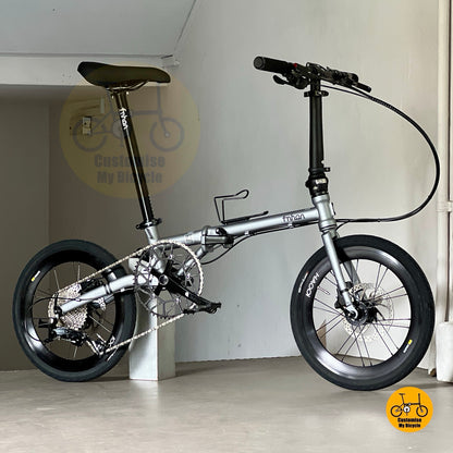 Basikal lipat Fnhon Gust 18 inci warna kelabu Battleship dengan brek hidraulik LITEPRO dan roda HAOOI premium